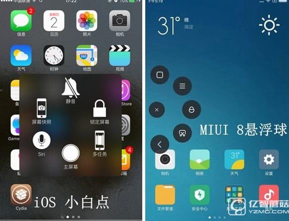 MIUI8懸浮球?qū)Ρ萯OS 國內(nèi)用戶為何獨(dú)愛它