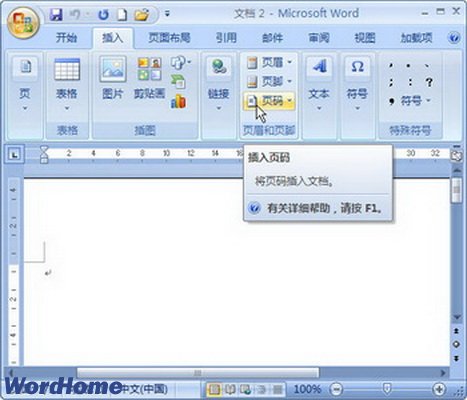 Word2007多種樣式頁碼的插入