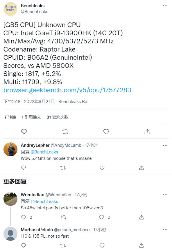 Geekbench曝光13代酷睿移動CPU:疑似12代Alder Lake馬甲